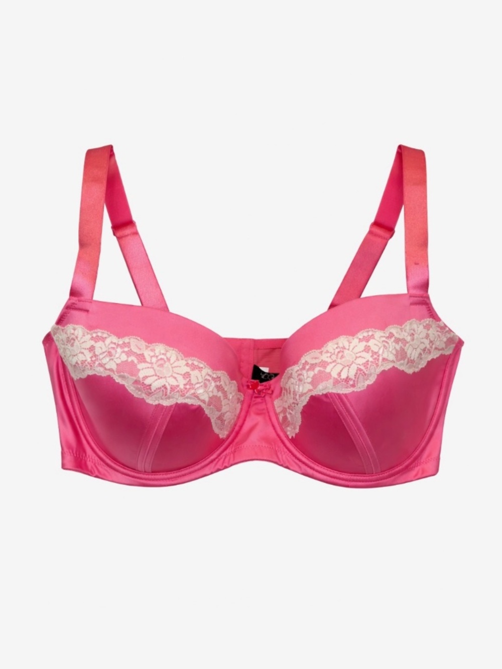 Voglio Baconette Bra Womens Size 38DD Hot Pink Satin Lace Coquette Sexy